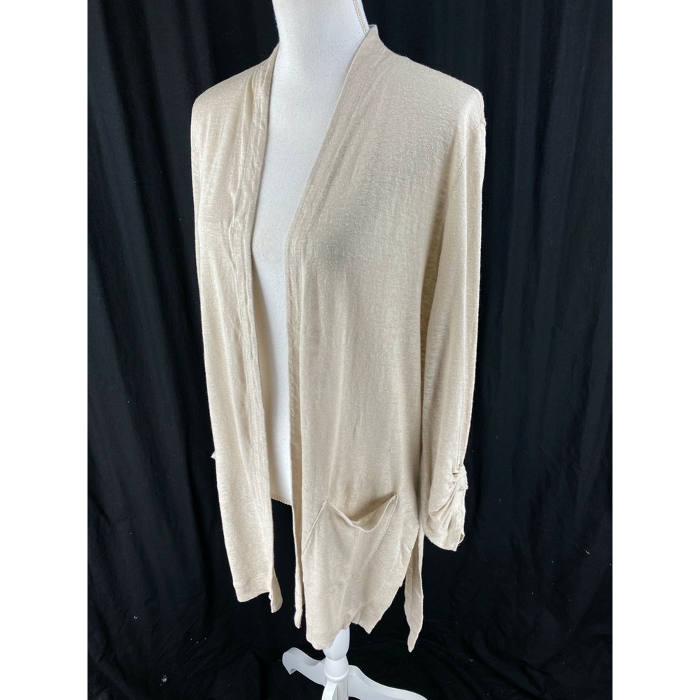 J. Jill Womens XL Petite Open Knit Cardigan Sweater‎ 100% Linen Ruched Sleeve